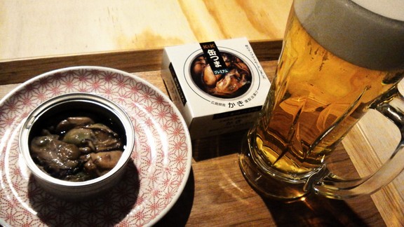 ビールと牡蠣缶詰