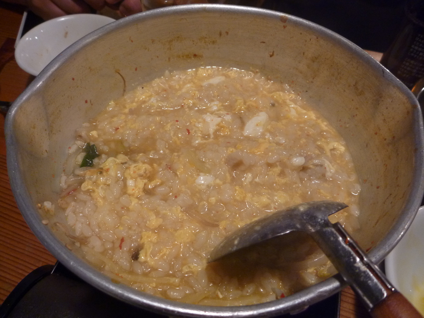 モツ鍋にご飯投入